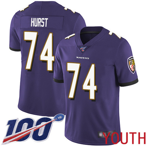 Baltimore Ravens Limited Purple Youth James Hurst Home Jersey NFL Football 74 100th Season Vapor Untouchable